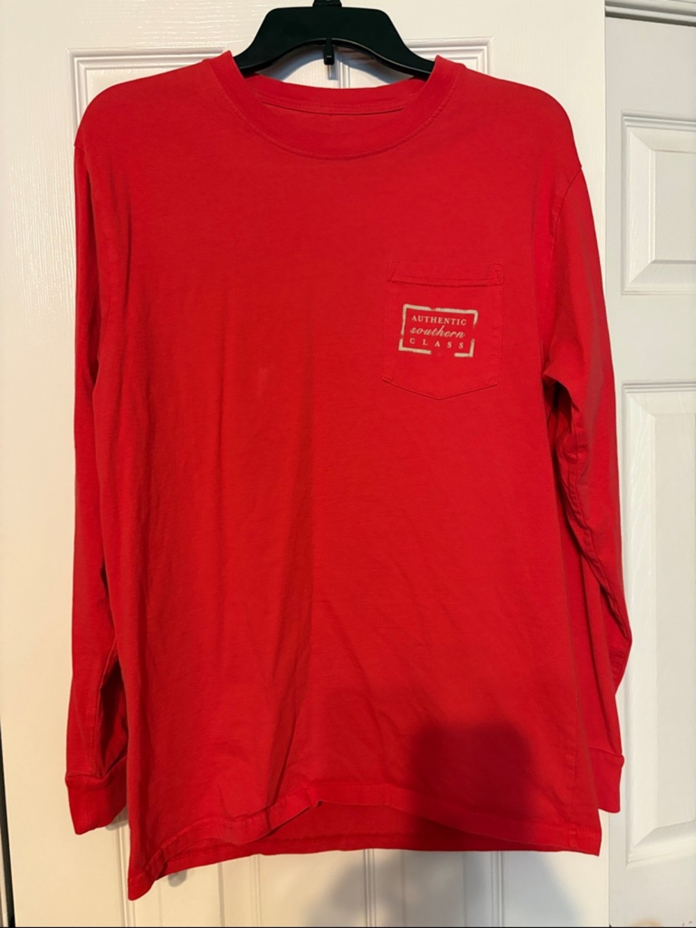 Southern Marsh Red Long-Sleeve Tee with Printed Duck Graphic